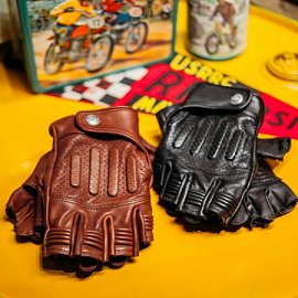 Gloves - Half No Protect Leather Brown and Black